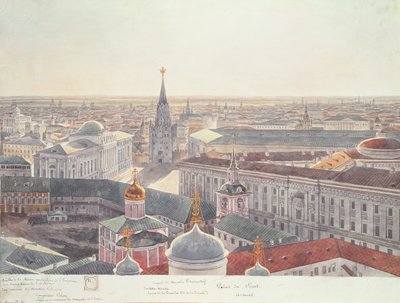 بانوراما موسكو ، تصور قصر مجلس الشيوخ السابق (الآن مكتب مجلس الوزراء) ، ودير Wosnesenskoy وارسنال السابق ، 1819 (انظر 17039-170146) بواسطة جادول